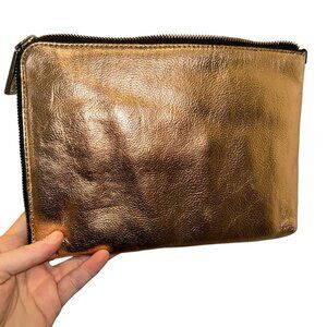 Metallic rose gold half zip around HOLIDAY wallet clutch pouch